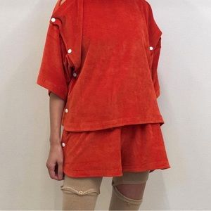 Baserange Solhan velour shorts and tee.